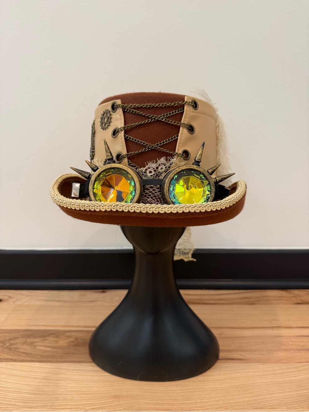 Steampunk Brown Top Hat with Goggles | Victorian Cosplay Costume Hat